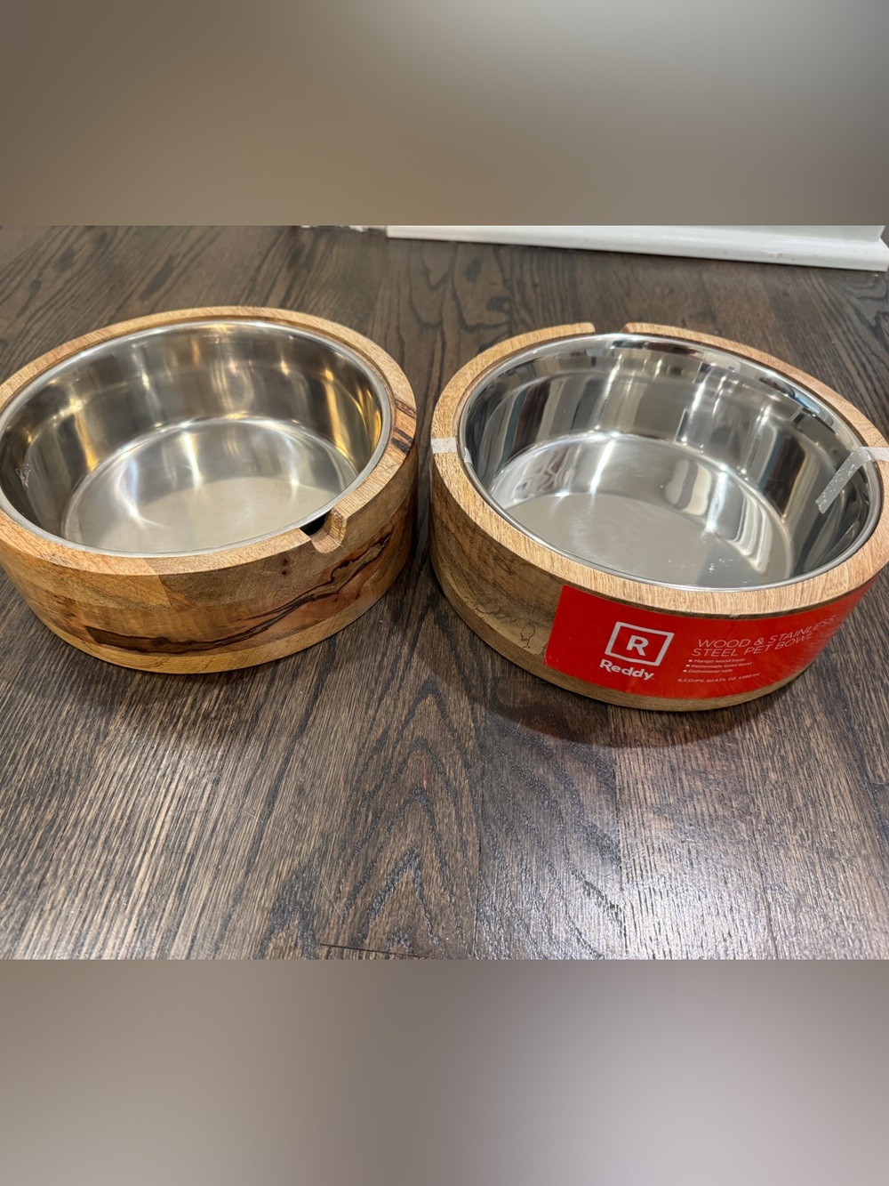 2 Reddy Wood & Stainless Steel Pet Bowls 6.3cups